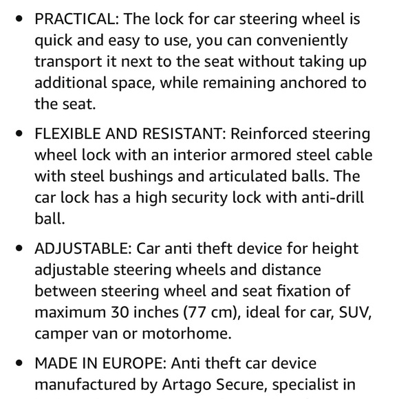 Artego Car Anti Theft Lock - Picture 3 of 7